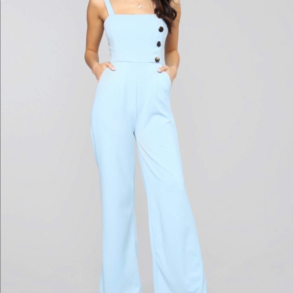 Fashion Nova Light Blue Wide Leg Jumpsuit